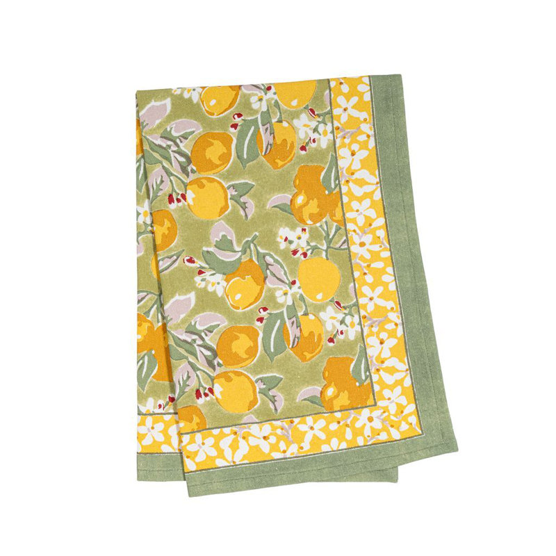 Citron Linen Floral Tea Towel, Vert/Yellow