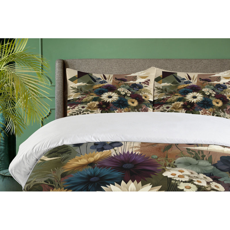 Floral Eucalyptus Duvet Cover, Queen Duvet Cover + 2 Standard Shams