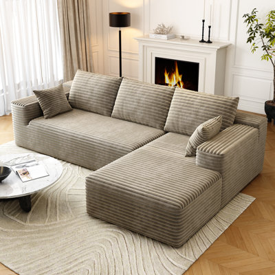 95" Sectional Couches for Living Room Cloud Couch Sofa with L-Shape Upholstered Boneless Couchs Modern Modular Sectional Couch with Chaise (Camel, 95" W+2-Seater+Right chaise)