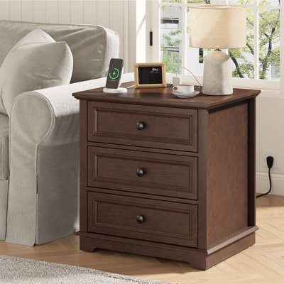 Beattie 3-Drawer End Tables with Storage and Built-in Outlets,Side Table for Living Room,Bedroom,Office