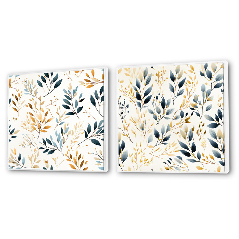 Ulverst - Ensemble de 2 collages carrés floral et botanique, H 16 po x l 33 po, Cadre flottant blanc