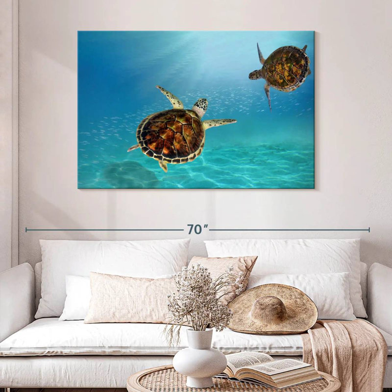 Tortues imbriquées sous l'eau, H 32 po x l 48 po