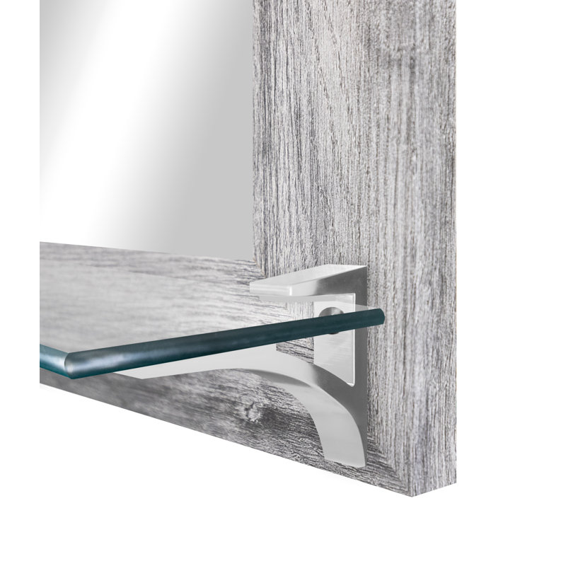 Kridia Flat Wall Mirror, Gray/Brushed Nickel, Horizontal, 21.5" H x 25.5" W