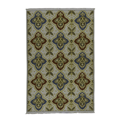 Hand-Knotted High-Quality Ivory/Green/Navy/Red Area Rug