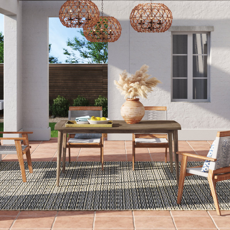 Bowery Rectangular Acacia Outdoor Dining Table With Umbrella Hole , 67'' in. W 35'' in. D