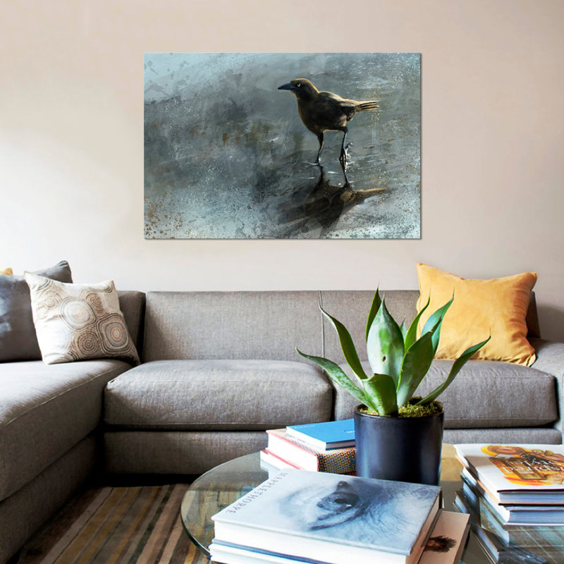 «Bird in a Puddle», impression sur toile, H 8 po x l 12 po x P 0,75 po, Toile tendue, Pas de tapis