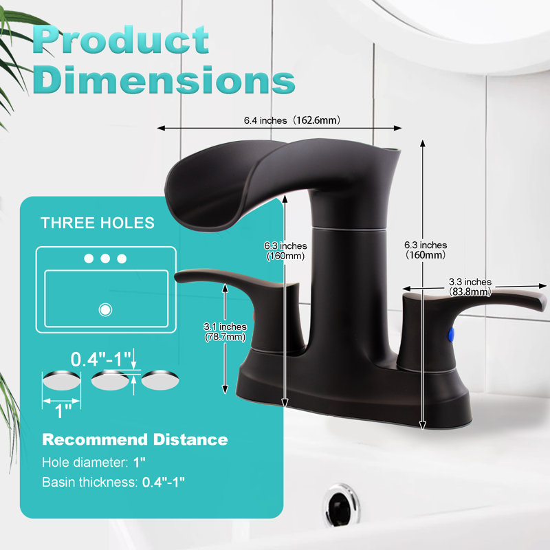 Centerset 2-Handle Waterful Bathroom Sink Faucet with Drain Assembly, Matte Black