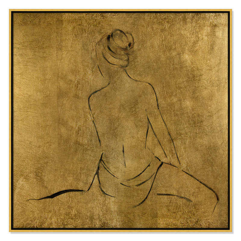 «Maia Golden Bather II» par Sally Swatland - reproduction d'art, H 37,5 po x l 37,5 po x P 2 po, Gold Canvas