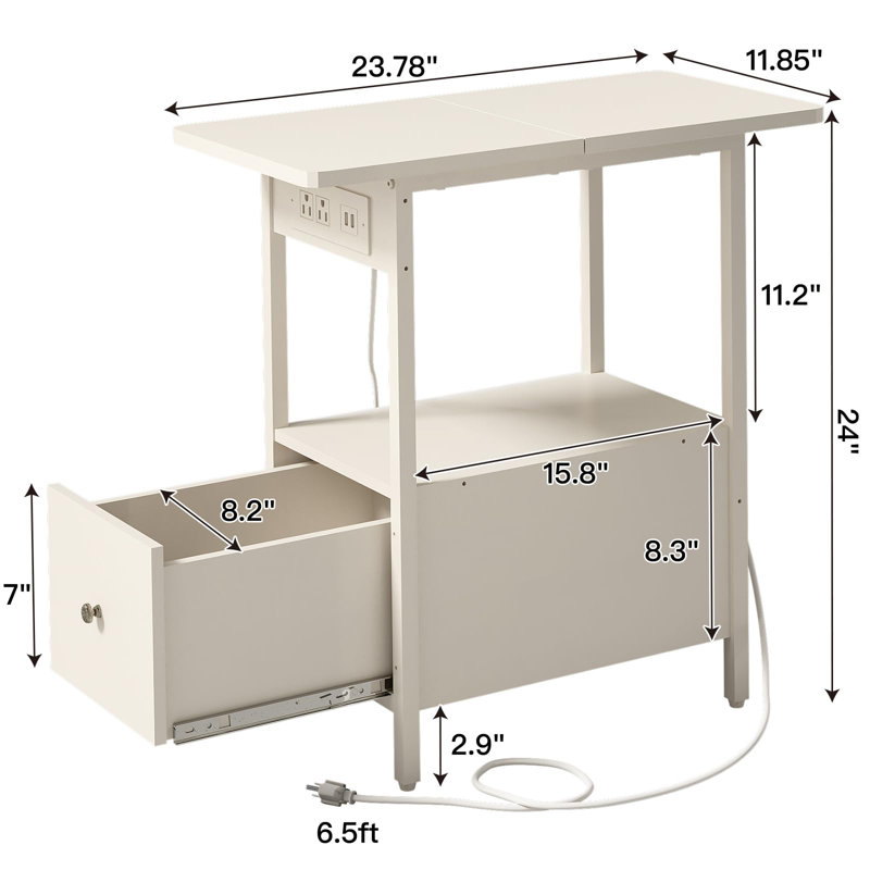 End Table With Charging Station, Narrow Side Table With Drawer And USB Ports & Power Outlets, Dresserdrawer,Side Table,Bed Side Small Space Table With For Bedroom, Closet, Dorm