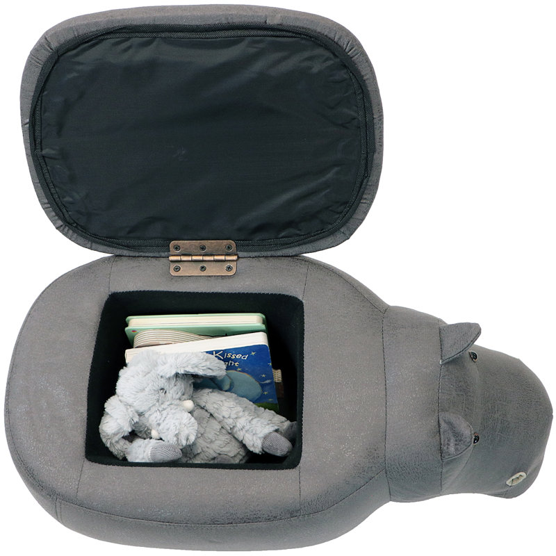 Gray Hippo Animal-Shaped Cotton Storage Ottoman