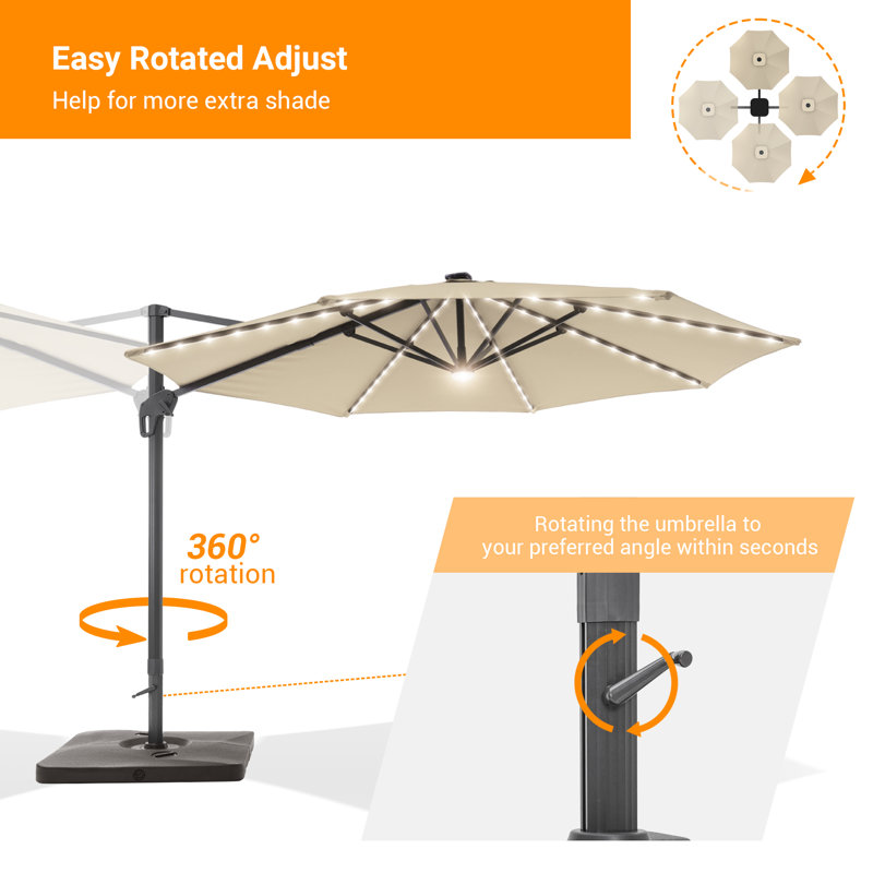 Parasol excentré en porte-à-faux 11 pi avec base Kandee, Beige