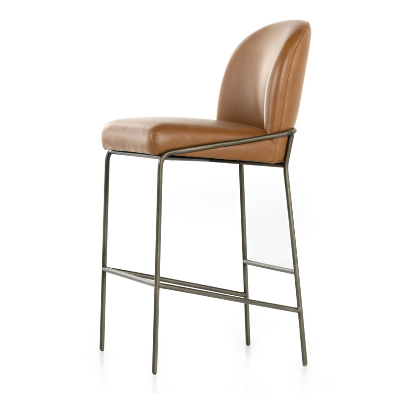Astrud Upholstered Stool with Metal Frame, Faux Leather Butterscotch/Camel, Counter Stool (25" Seat Height)