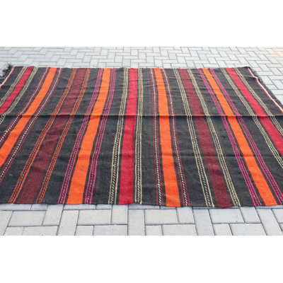Large Vintage Turkish Kilim Rug Ideal for Home Decor - Black Tribal Salon Style Kilim 8239