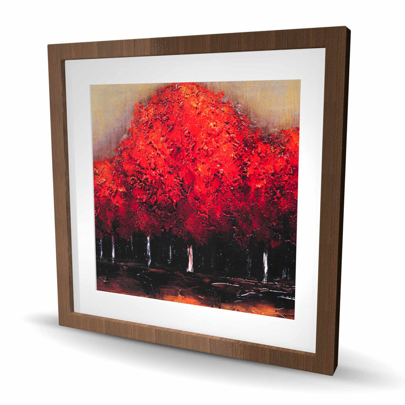 Red Dark Trees - Framed Matted Print for Home Decor, Brown, 24" H x 24" W
