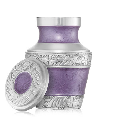Urne commémorative miniature décorative, lavande et argent