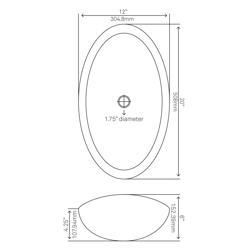 Novatto Absolute 11.75'' Natural Granite Stone Oval Bathroom Sink, Chrome