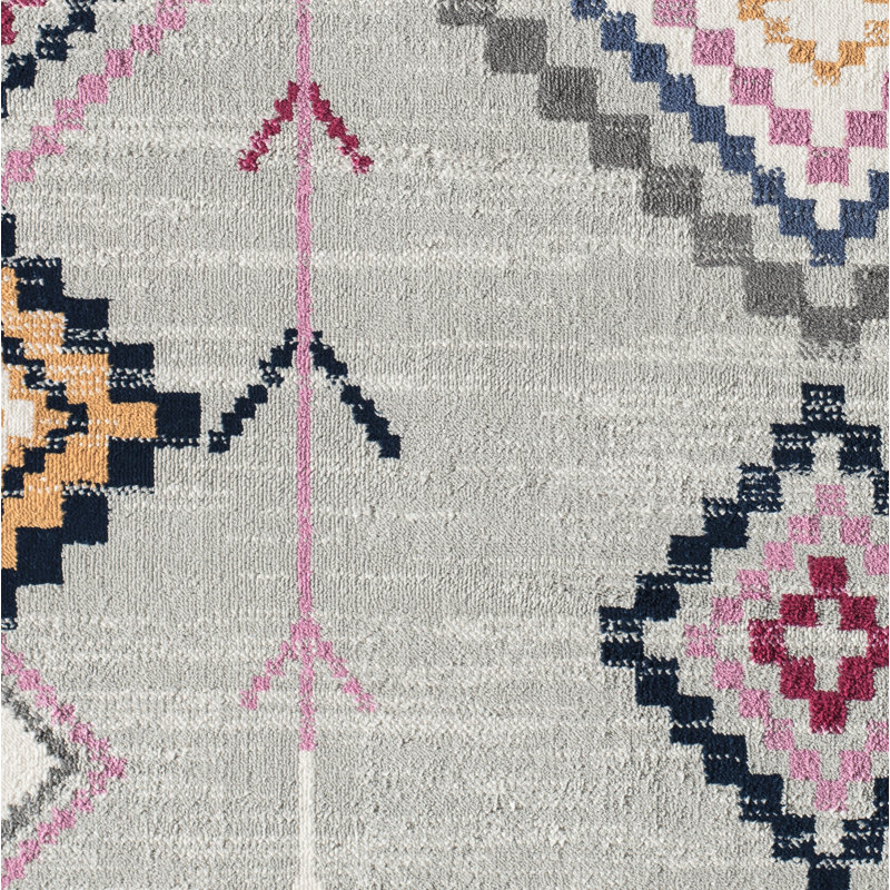 Tapis gris à motif tribal autochtone Spurgeon, Rectangle 2 pi x 4 pi