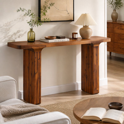 U_STYLE Table d'entrée de ferme de 60 po avec grand comptoir, canapé minimaliste avec placage d'acacia, console Elegance avec pieds carrés robustes, pour le couloir, le salon et le vestibule