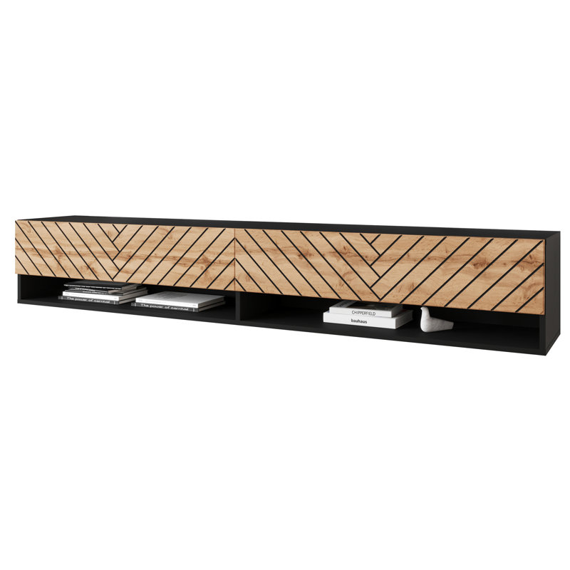 Arkham Unfinished TV Stand for TVs up to 75", Matt Black/Black/Brown Wood