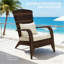 Chaise de patio avec osier en rotin, coussins moelleux, grand dossier courbé-930890332