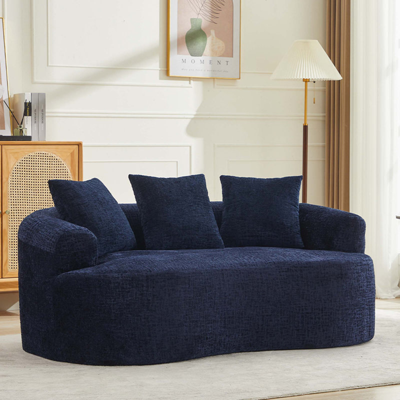 Causeuse incurvée, petit canapé en chenille avec 3 coussins, canapé profond pour appartement, salon, aucun assemblage requis