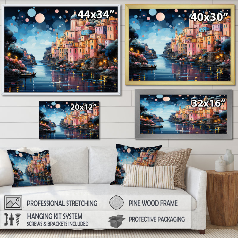 Colourful Italy Capri Dreams - Italy Wall Art Living Room, 34" H x 44" W, Cadre flottant doré