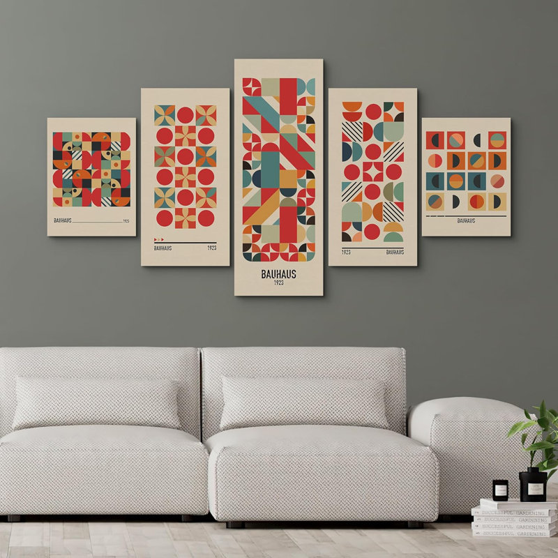 «Red 1923 Bauhaus Polygon Abstract Geometric Decor Modern Extra Large Canvas, 5 pièces, impression murale
