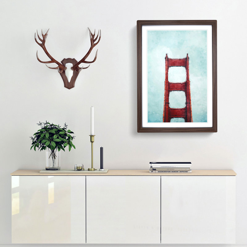The Top of the Golden Gate Bridge - Picture Frame Painting Print, 45cm H x 33cm W x 2cm D, Walnut Framed