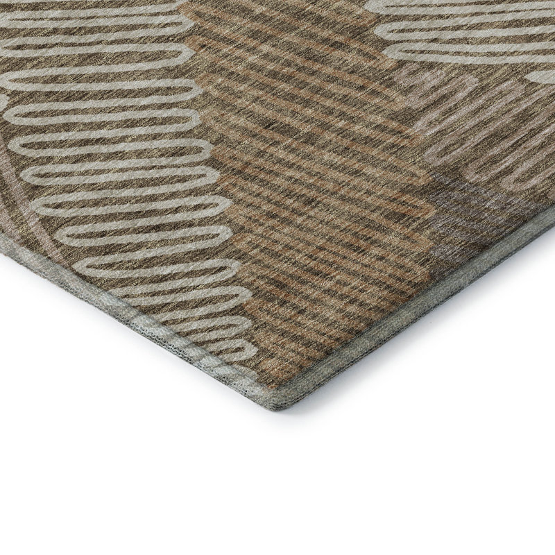 Tapis brun Prisco lavable à la machine de qualité supérieure, Rectangle 9 pi x 12 pi