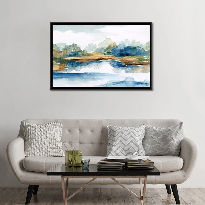 «Blue Serenity», impression sur toile, H 18 po x l 26 po x P 1,5 po, Toile avec cadre noir, Pas de tapis