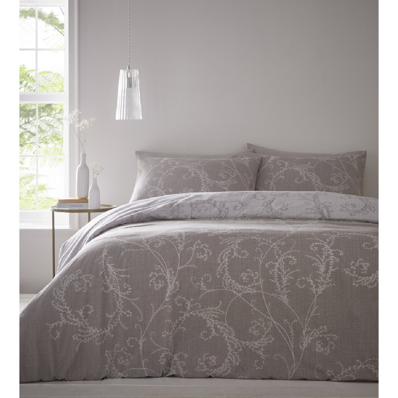 Abana Polyester Floral Duvet Cover Set with Pillowcases, Double - 2 Standard Pillowcases, Stone