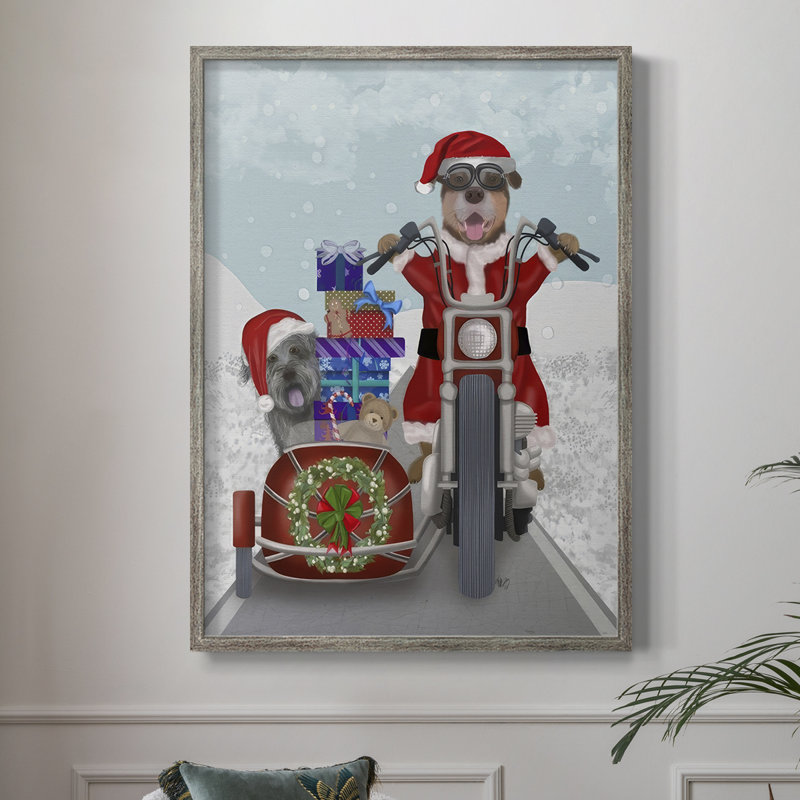 «Christmas Mutts Christmas Chopper», reproduction encadrée - bois massif, H 21 po x l 17 po