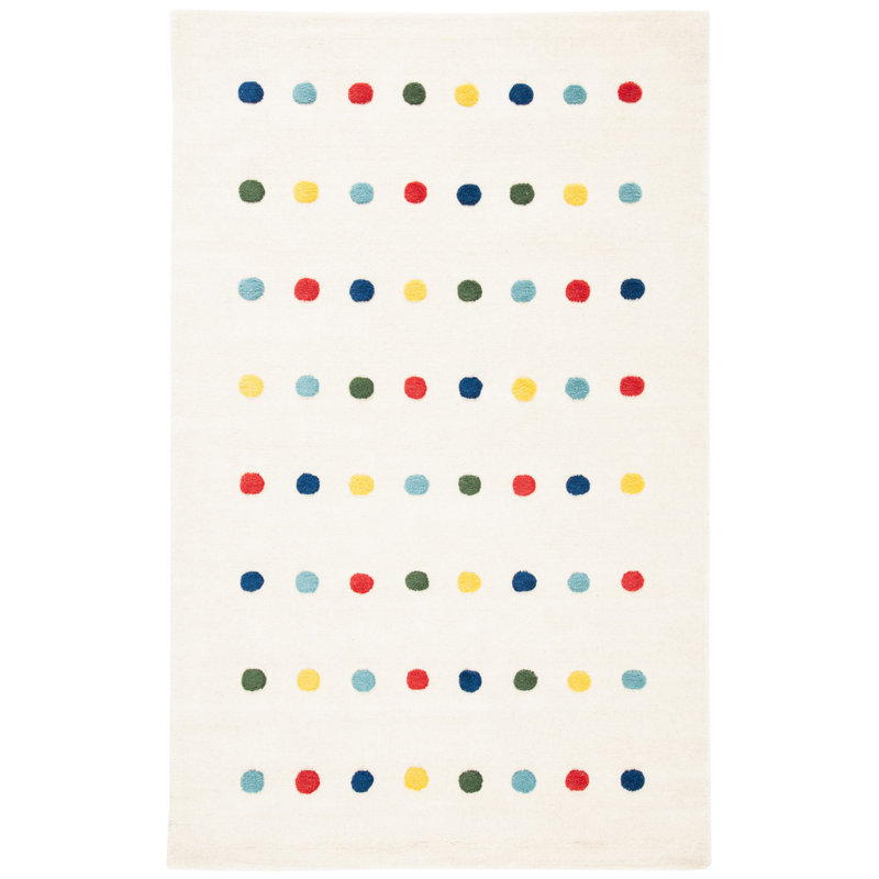 Tapis ivoire touffeté à la main à pois Iolo, Rectangle 3 pi x 5 pi