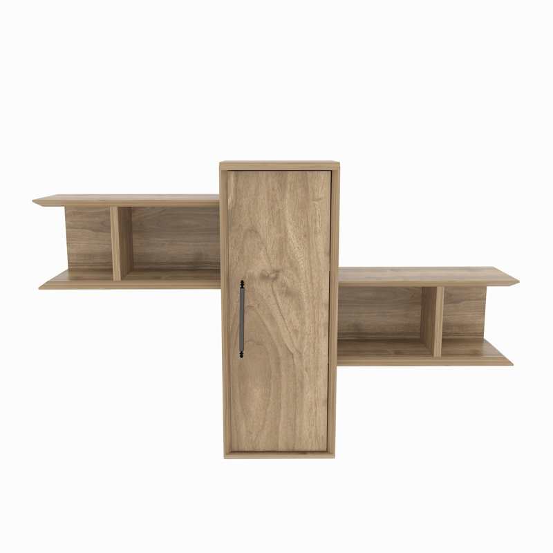 Olida Modern Wallshelf with a Cabinet, Walnut