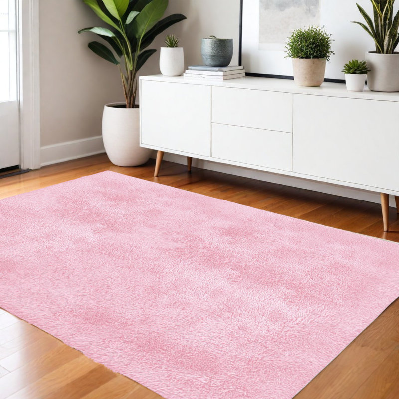 Tapis rose tissé à la main, Rectangle 4 pi x 5 pi