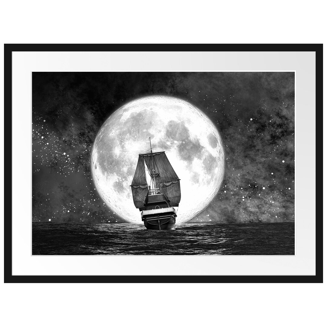 Gerahmtes Poster Segelschiff bei Vollmond