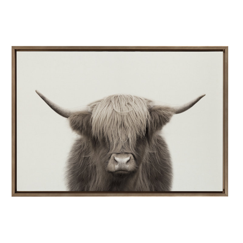 «Hey Dude Highland Cow Color» par The Creative Bunch Studio, reproduction d'art sur toile encadrée, H 23 po x l 33 po, Doré