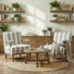 Peppone Country Wooden Upholstered Armchair with Solid Wood Armrests Set of 2
