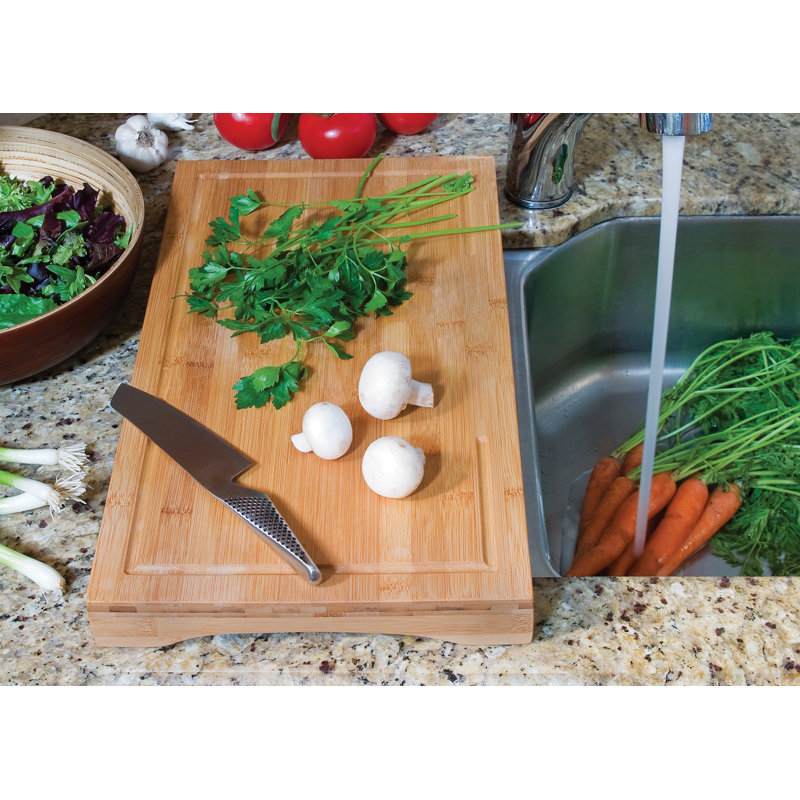 Large Bamboo Over-the-Sink Cutting Board with Channel Edge