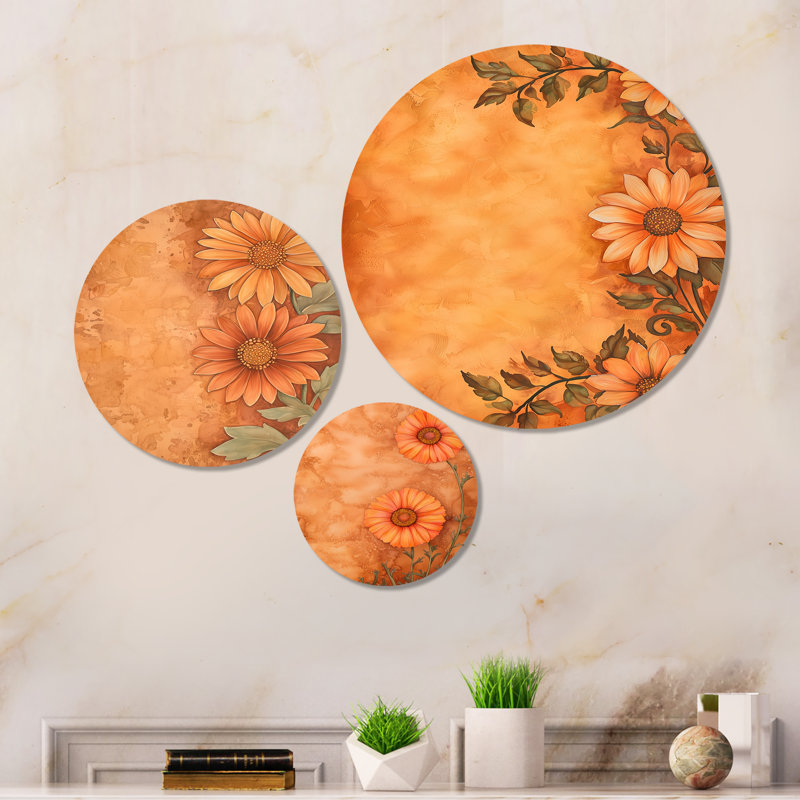 Velvet Symphony of Daisy - ensemble de 3 impressions murales à motif floral orange