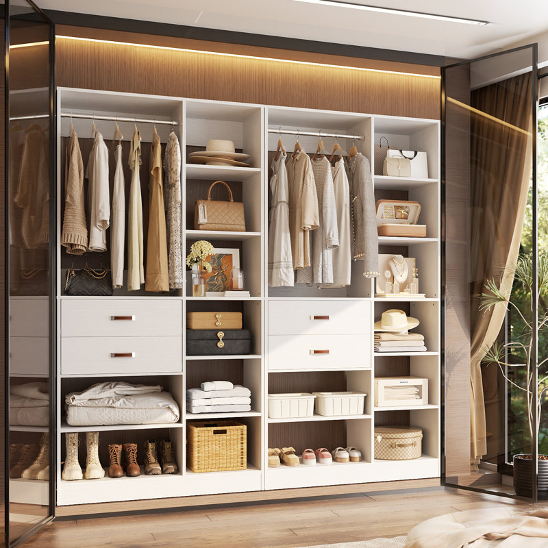  80'' W Closet System with Wooden Drawers, White