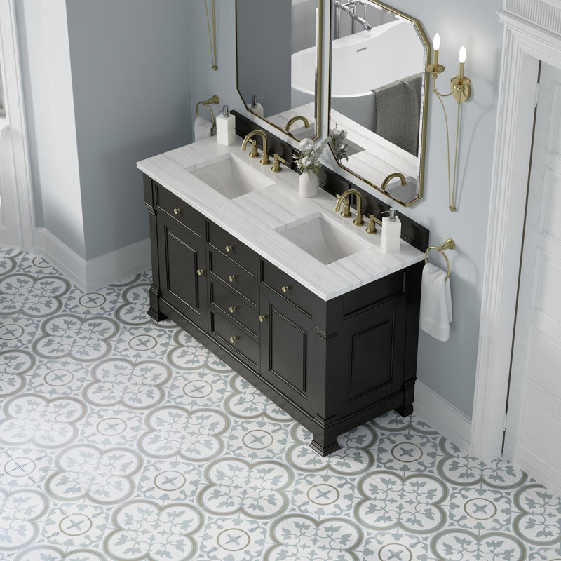 Brookfield 59.88'' W Double Bathroom Vanity Base, Black Onyx