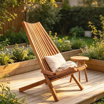 Acacia Wood Folding Outdoor Relax Chair, Teak Oil Finish Portable Solid Wood Patio Lounge Chair for Backyard Garden Camping Balcony