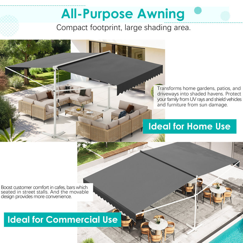 Double-Sided Outdoor Patio Manual Awning, 102" H x 120" W x 120" D