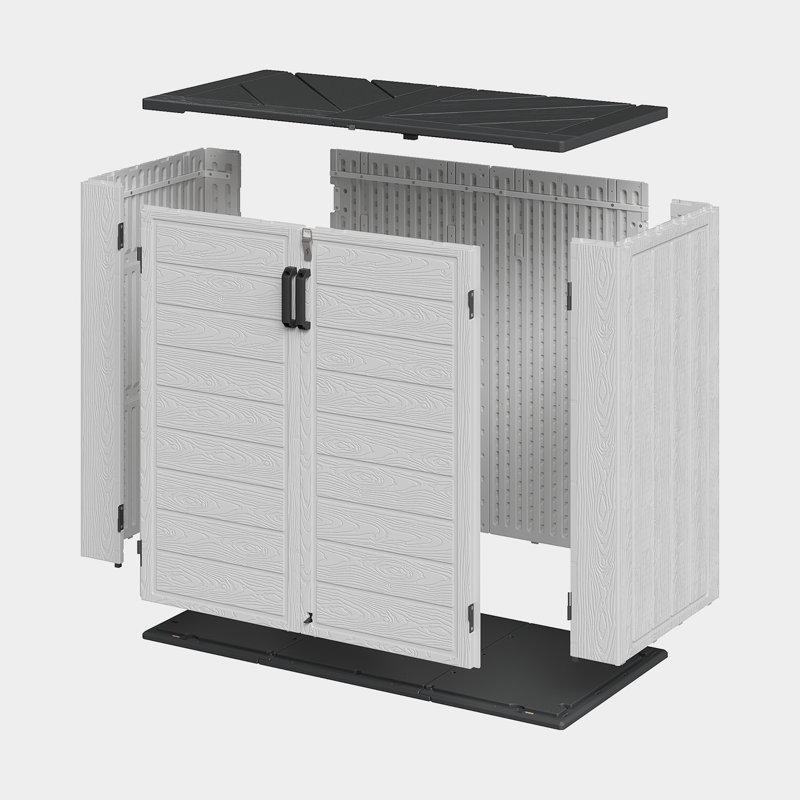 56''W 100 Gallons Outdoor Resin Horizontal Storage Shed With Floor, Lockable Weather-Resistant Cabinet Deck Box For Yard Tools And Garden Patio Furniture