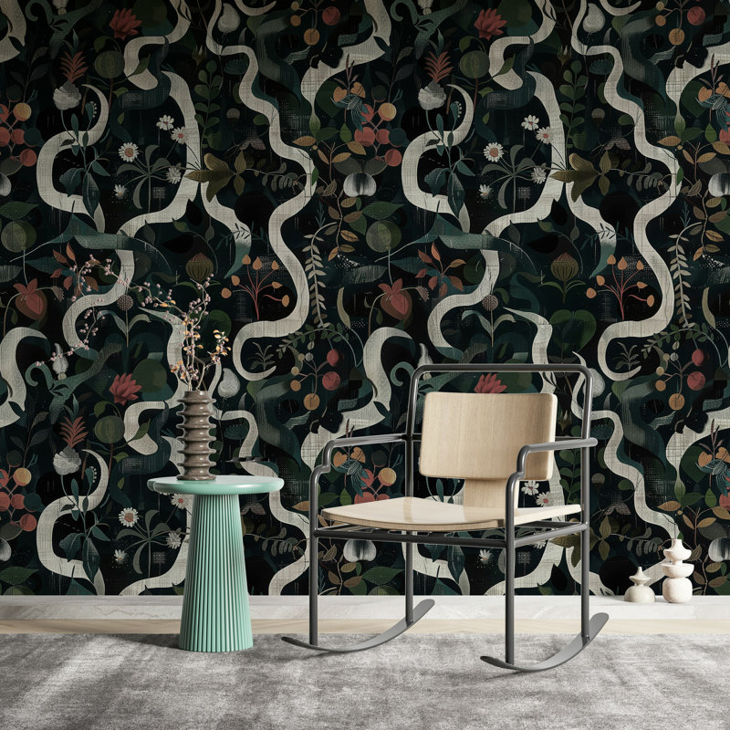 Rouleau de papier peint botanique à motif floral Bryelle, Peler et coller