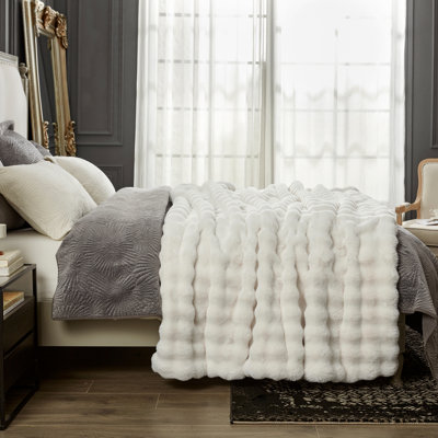 Soft Bubble Faux Fur Throw Blanket Luxury Plush Bedding Blankets for Couch, Bed, Gift