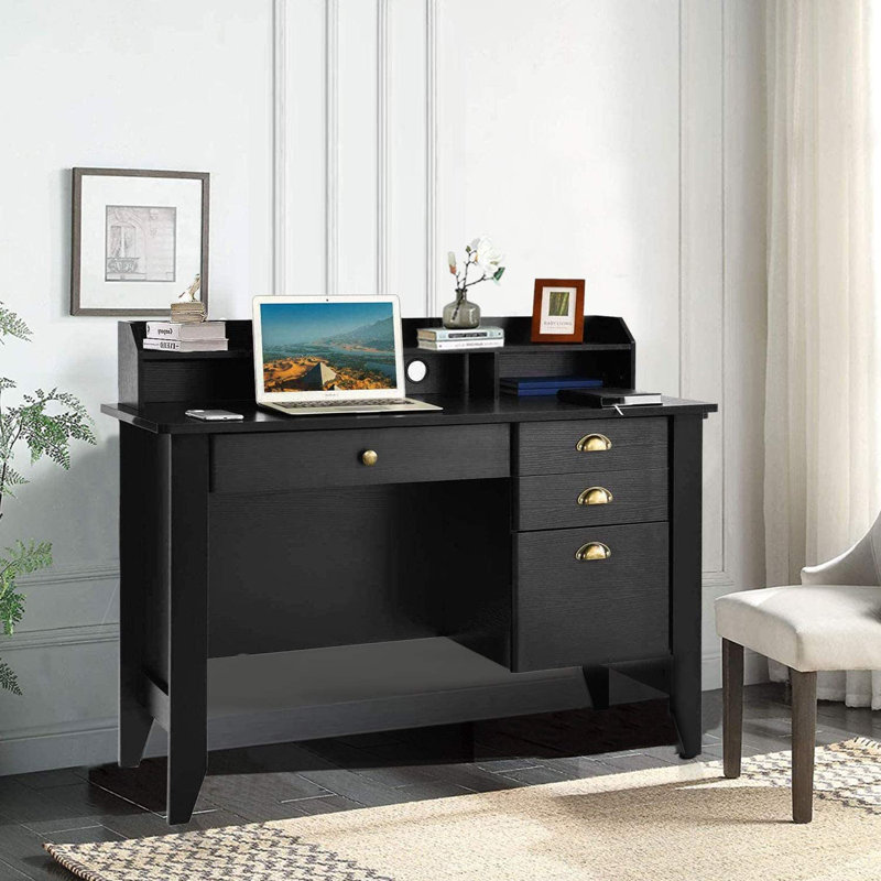 Bureau avec rehausse Mya-Jane, Noir, noir, noir, noir