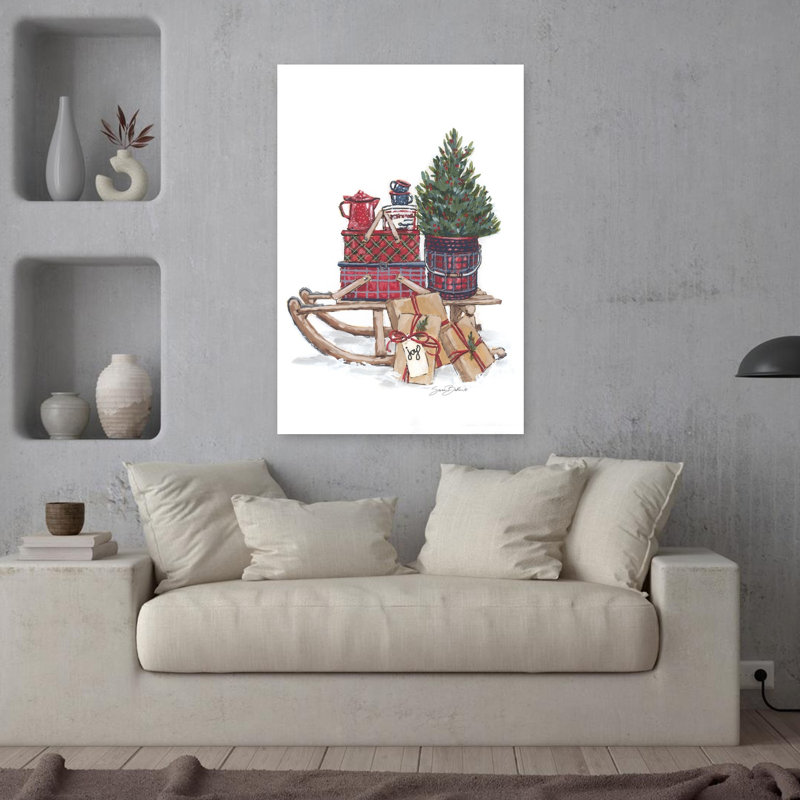 «Old Time Christmas Tradition I», arbre de Noël abstrait rétro, art de paysage d'hiver, H 36 po x l 24 po