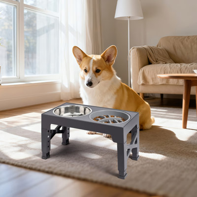 Bols pour chien surélevés avec 5 hauteurs réglables, support surélevé, 2 bols à nourriture en acier inoxydable et 1 bol à alimentation lente - réglable de 3,2 po à 12,2 po pour les petits, moyens et grands chiens
